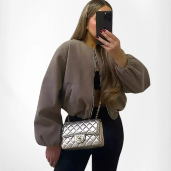 Kind Vibe Women's Premium Quality Bomber Jacket (Made in Italy - One Size 6-14) - Taupe