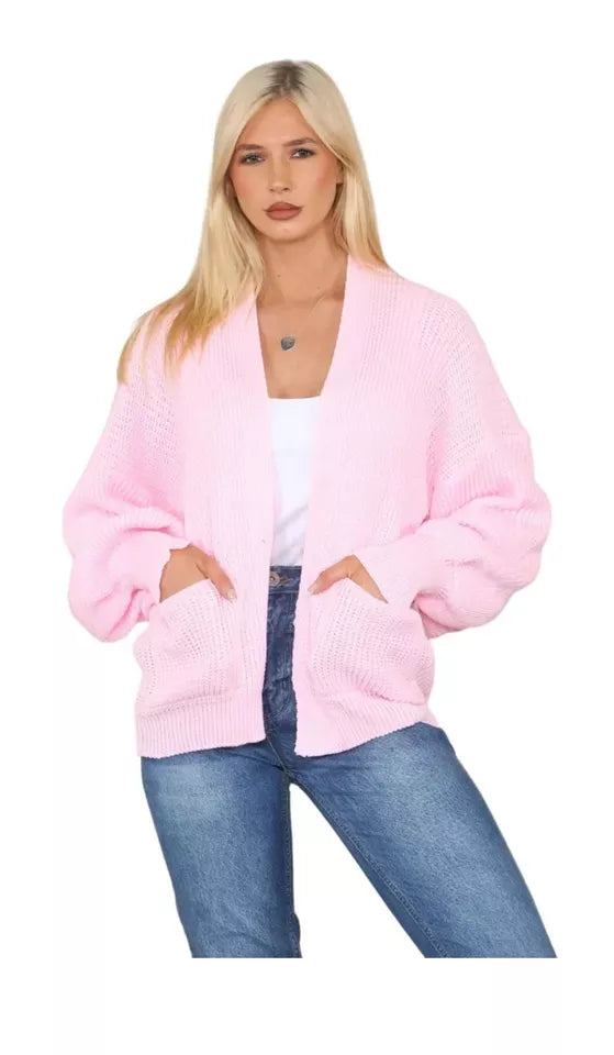 Kind Vibe Women's Cropped Baloon Cardigan (Many colours One size 6-22) Knitwear - Pink