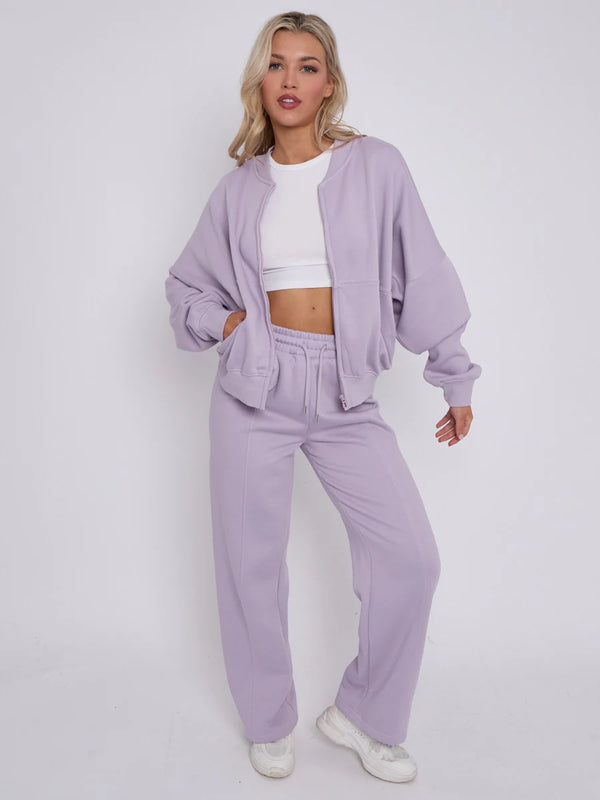 Kind Vibe Premium Rising Label Women's Bomber Sweatshirt With Zip And Joggers Loungewear Set - Lilac