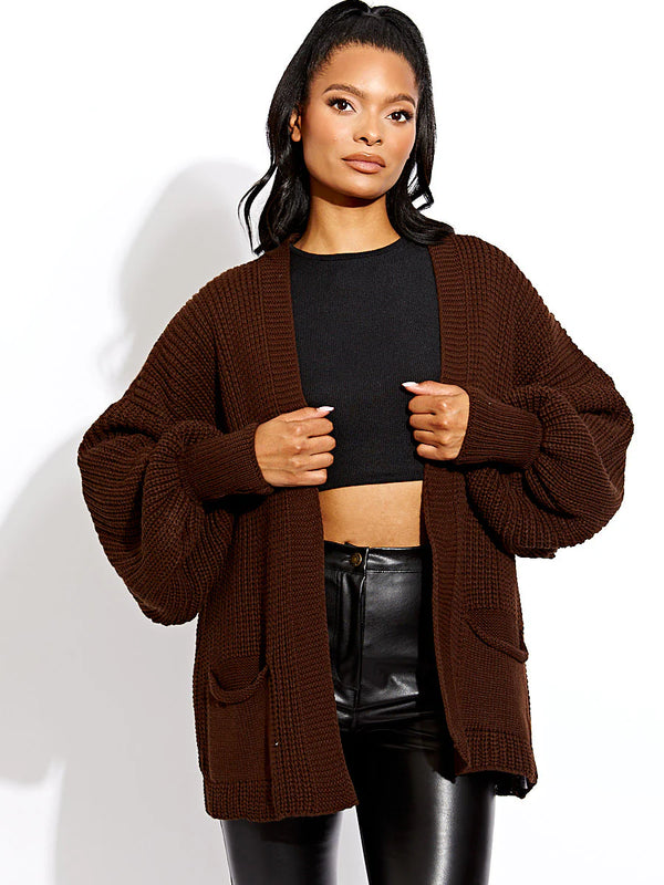 Kind Vibe Women's Cropped Baloon Cardigan (Many colours One size 6-22) Knitwear - Chocolate